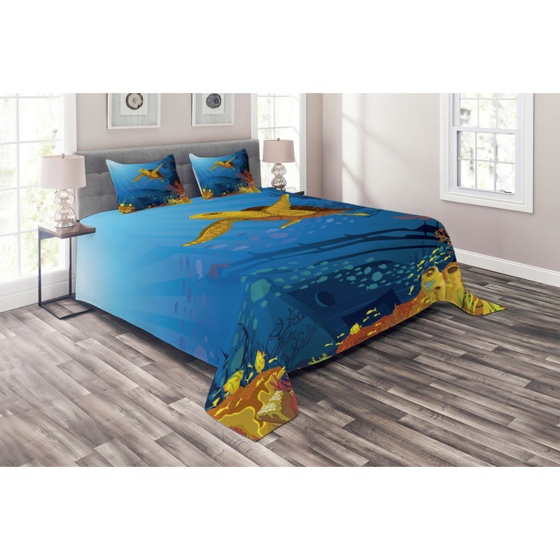 Hypnotic Coastal Polyester Coverlet, King Bedspread + 2 Shams