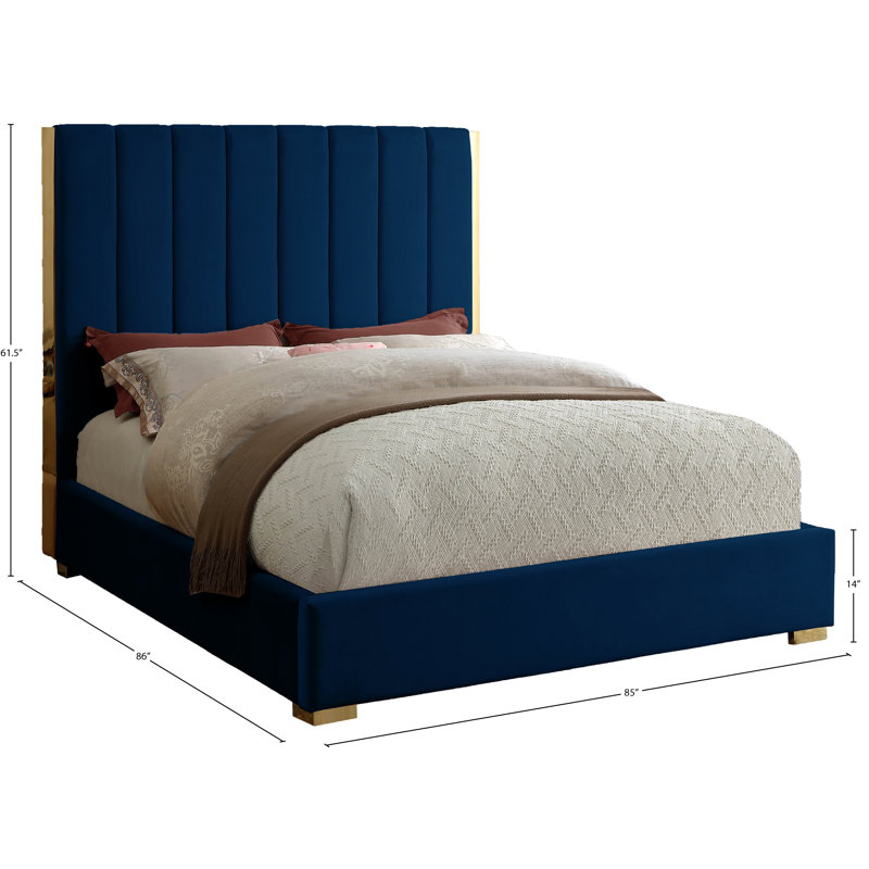 Aeliana Upholstered Panel Bed, King, Navy Velvet