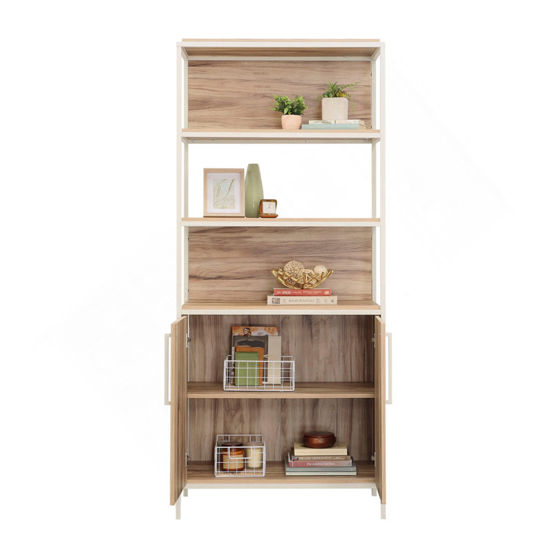 Dual-Purpose Open Storage Unit Bookcase, Adjustable Interior Shelf, Metal Frame