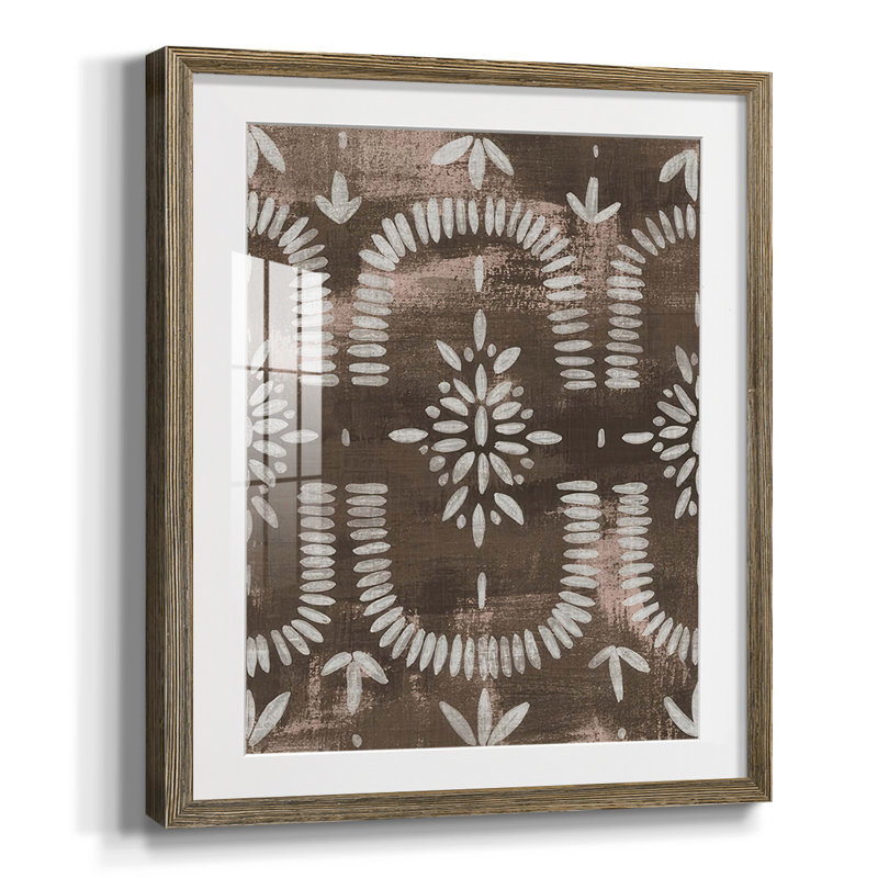Espresso Batik I, reproduction encadrée, Blanc, Papier avec cadre noyer