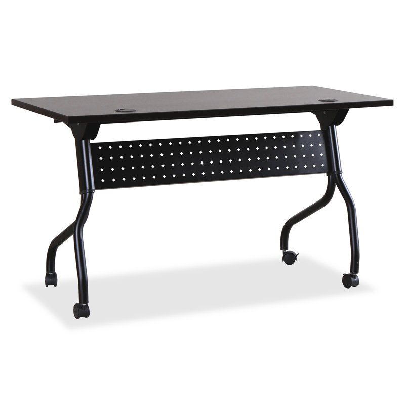 Rectangle Flip Top 23.63'' L Training Table with Casters and Modesty Panel and Cable Management, Black, Espresso