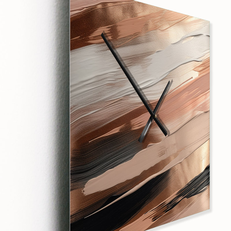 Or rose et formes roses en contemporain II - Horloge murale abstraite surdimensionnée, H 32 po x l 24 po x P 1 po