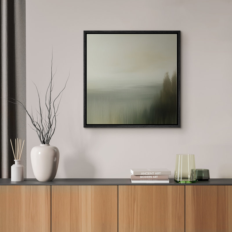 Foggy Green Forest Horizon Landscape Wall Decor for Living Room, H 24 po x l 24 po x P 1,5 po, Noir