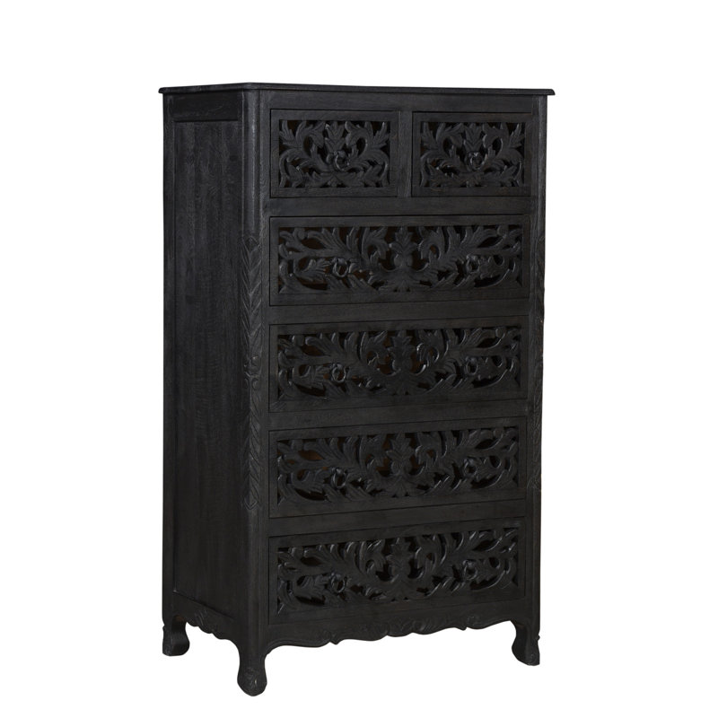 35" Black Solid Wood Six Drawer Chest