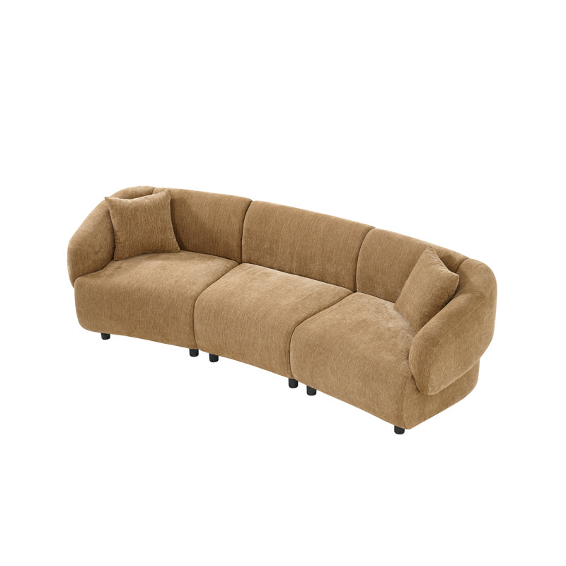 Valette Contemporary Curved Bouclé Upholstered Sectional Sofa With Plush Seating And Sculptural Silhouette, Mocha Polyester
