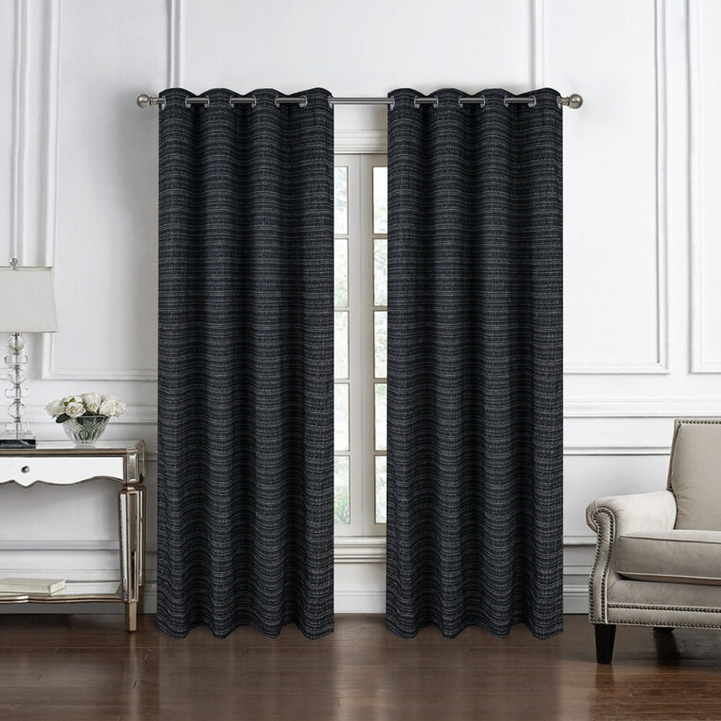 Kensington Textured Woven Privacy Window Curtain, 54" W x 84" L, Black