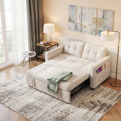 54" W 3-In-1 Convertible Reclining Sleeper Sofa With Power Outlets