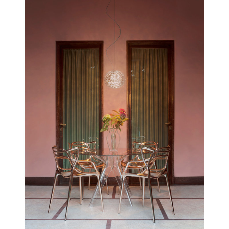 Sir Gio Round Glass Dining Table, Transparent, Bronze