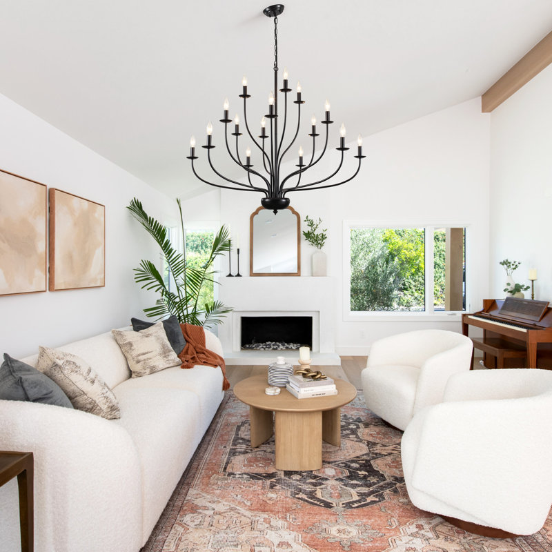 15-Light 39.37"W Large Dimmable Traditional/Classic Candle Style Chandelier For Living Room Dining Room, Matte Black