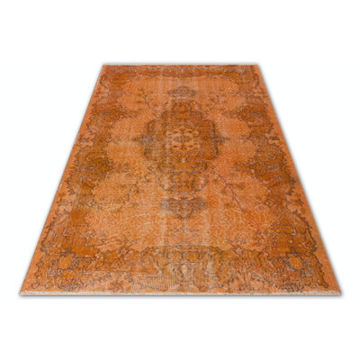 Tapis turc vintage surteint de 3,8 x 7,2 pi avec motif médaillon