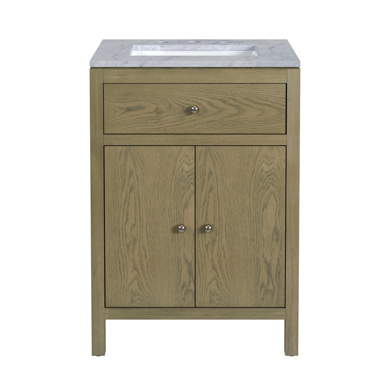 Nora 24 in. W Marble Top Bathroom Vanity, Light Oak