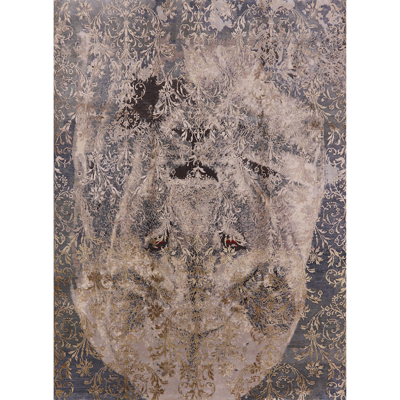 Tapis floral gris / ivoire, Rectangle 3 pi x 5 pi