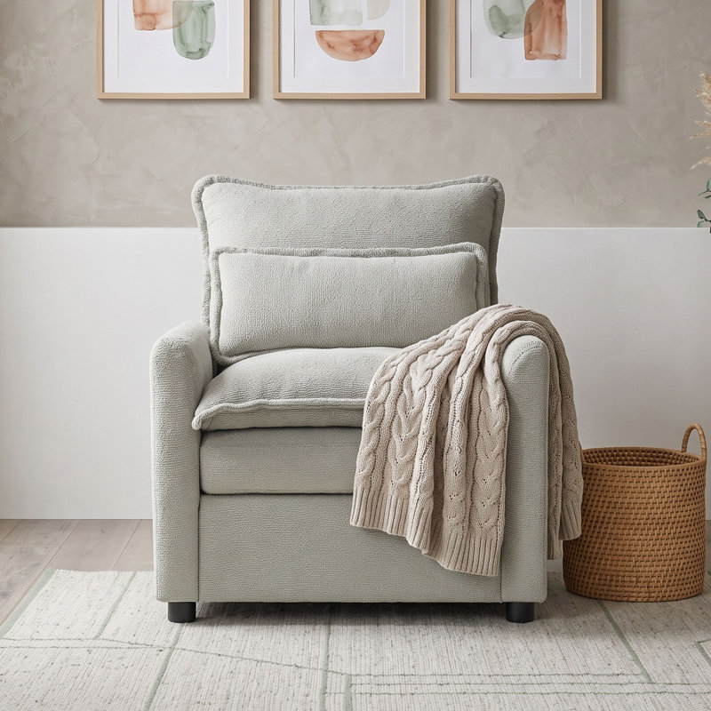 Chaise d'appoint avec accoudoirs roulés, coussin à ressorts ensachés, coussin lombaire et deux poches de rangement latérales