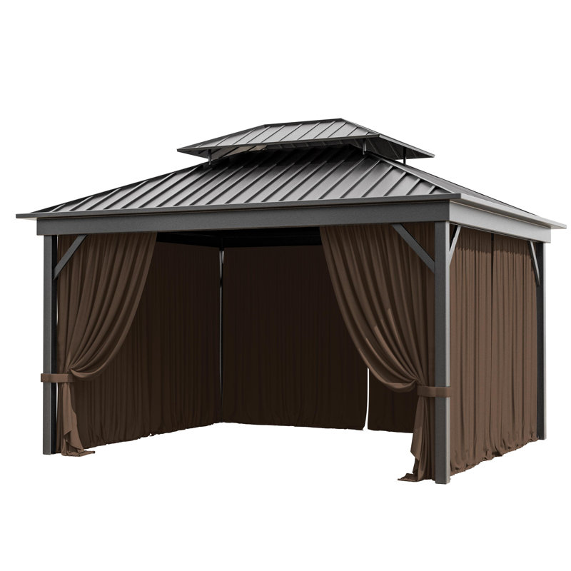 12 X 10 pi Mur de rideau extérieur en polyester à 4 panneaux d'extérieur pour pavillon de jardin, seulement rideaux, Cacao