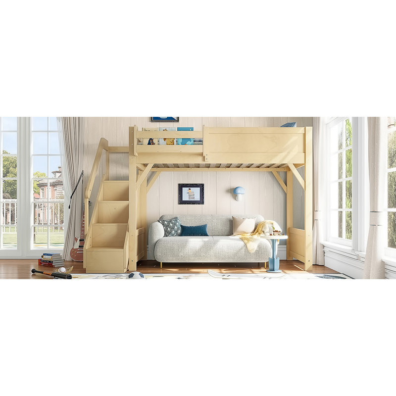 Lit mezzanine avec garde-robe intégré et tablettes de rangement
