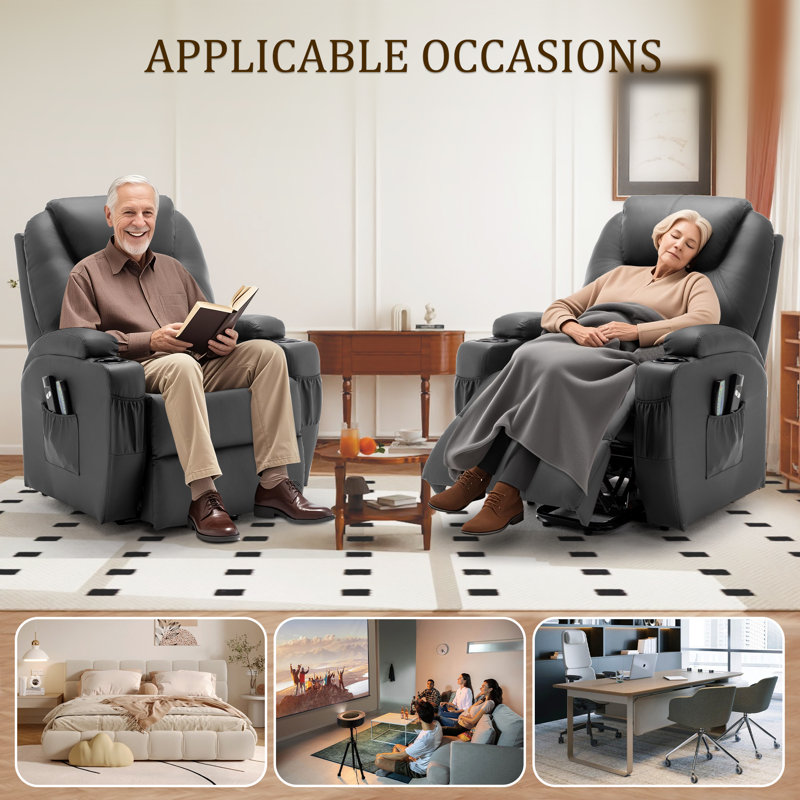 KORSER Power Lift Recliners, Recliner Chair With Heat And Massage For Elderly ,Electric Lift Recliner With Side Pockets And 2 Cup Holders