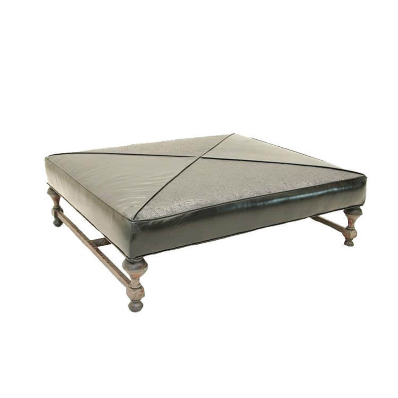 Leather Ottoman, Hair Hide Black/White, Old Gold E, Brushy Bayou