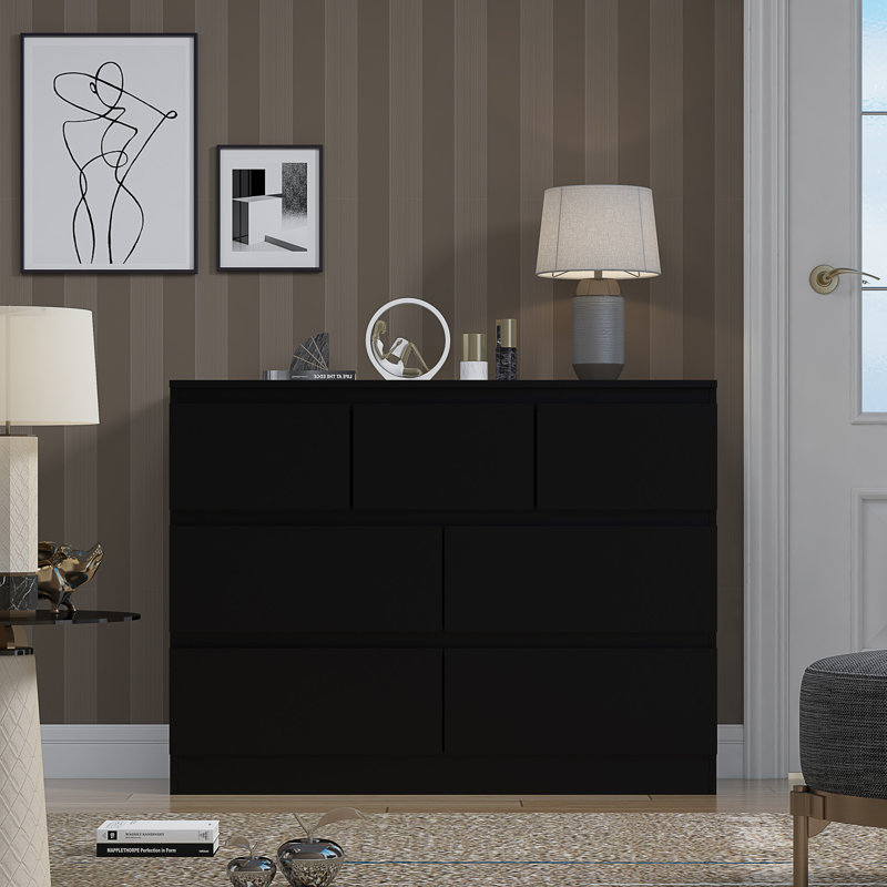 Warren 7 Drawer Merchant Chest Of Drawers: 4 + 3 Configuration. Scratch Resistant. Handleless Design. 14cm Deep Drawers