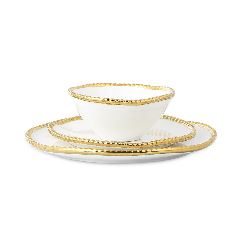 Service de table 24 pièces Christian Siriano Akoya, Blanc / Doré
