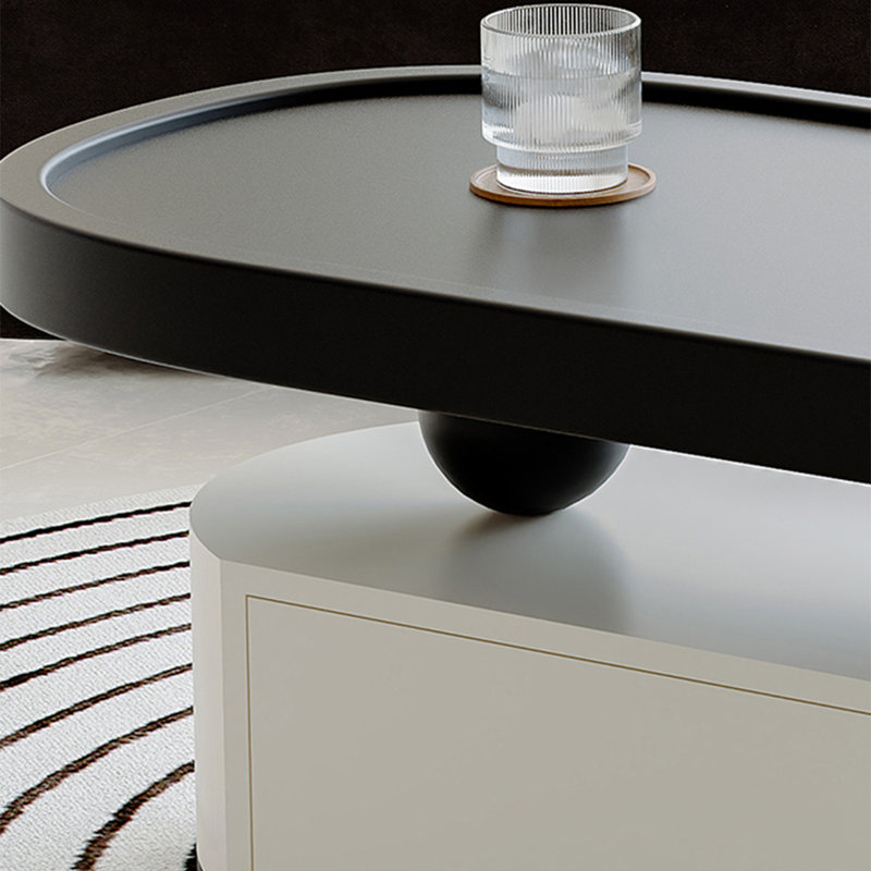 Modern simple oval shaped coffee table, Black, Black/White, 16.5" H x 43.3" L x 23.6" W
