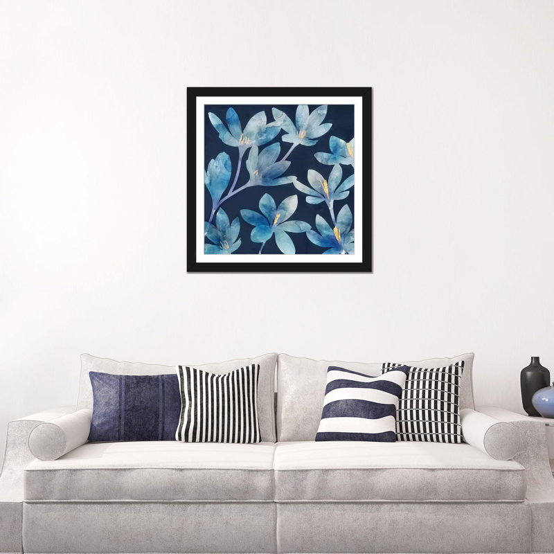 « mystique blue i », impression sur toile, H 24 po x l 24 po x P 1 po, Papier beaux-arts encadré noir, Blanc