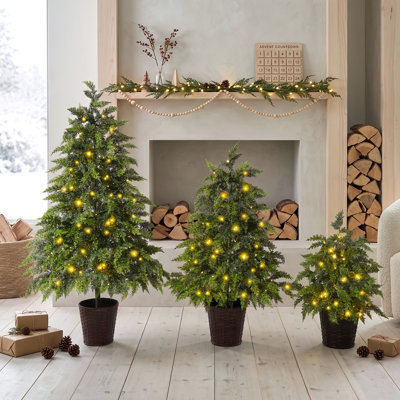 3-Piece Christmas Tree Set with 2FT, 3FT, 4FT Artificial Pre-Lit Potted Trees