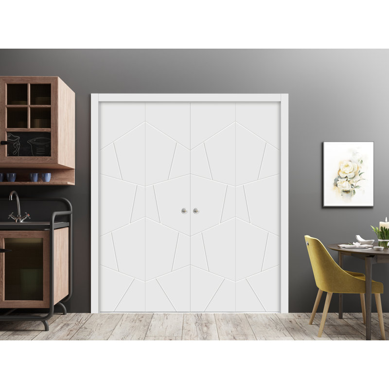 Porte pliante lambrissée en bois peint à panneau blanc Planum, 72 po x 96 po