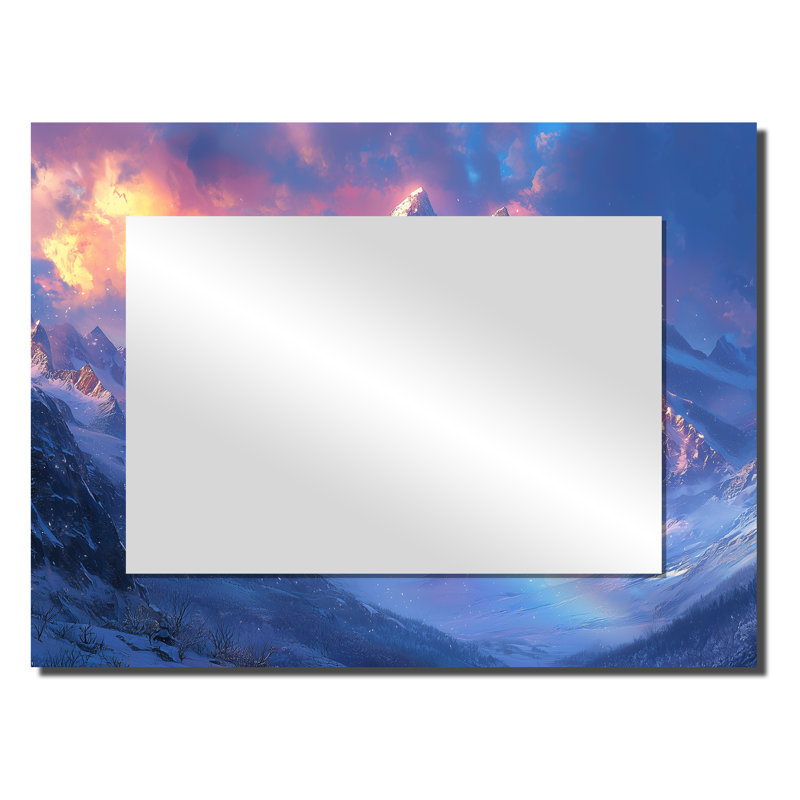 Arc-en-ciel et les montagnes enneigées II - décor mural miroir de paysages - imprimé sur métal, 24 po x 32 po