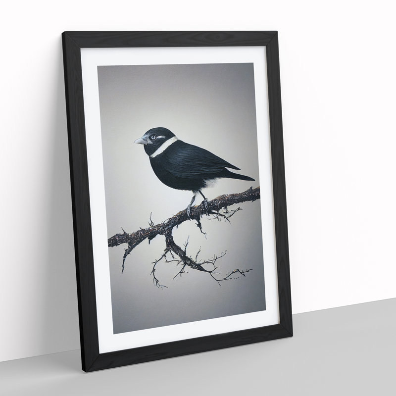 Bird Upon A Tree - Wall Art, Black Framed, 66cm H x 48cm W x 2cm D, White