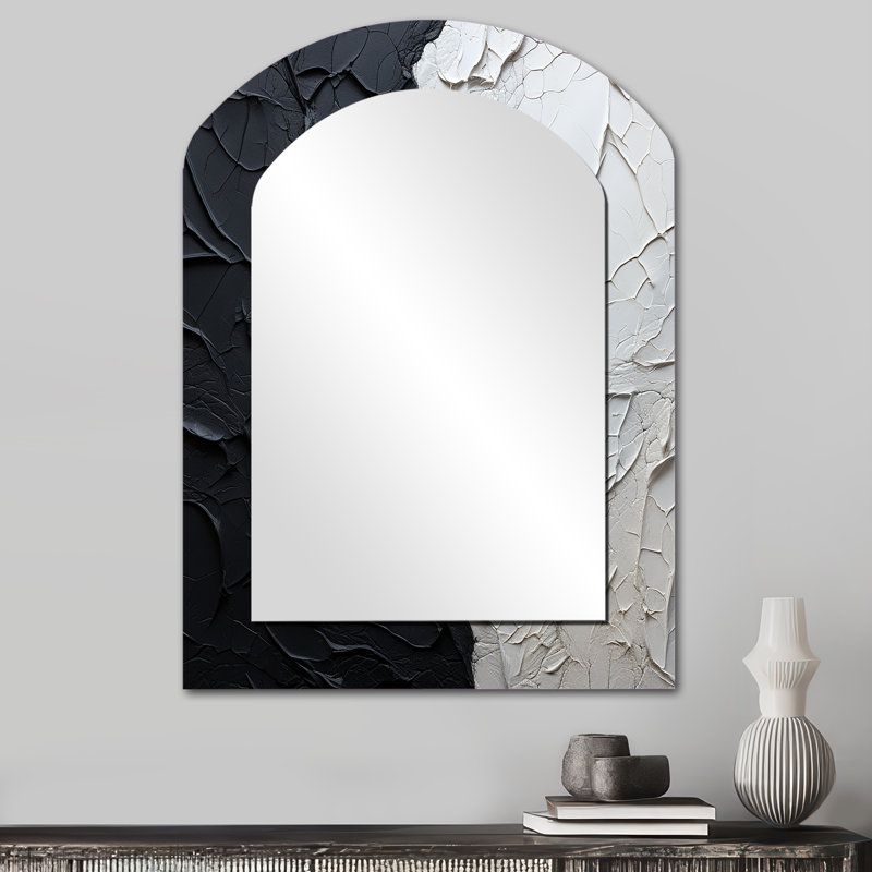 Minimalism Black And White Paint Corner - Coastal Arch Decorative Mirror, White Asymmetrical Wall Mirror, Printed Metal Art