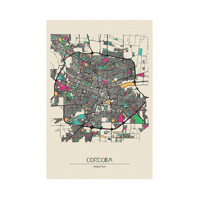 Cordoba, Argentina Map by Ayse Deniz Akerman - Wrapped Canvas Gallery-Wrapped Canvas Giclée