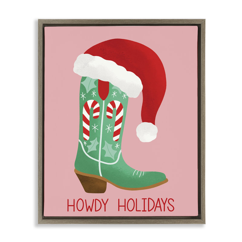 Art mural sur toile flottante Howdy Holidays, H 31 po x l 25 po, Cadre flottant orme Montalcino
