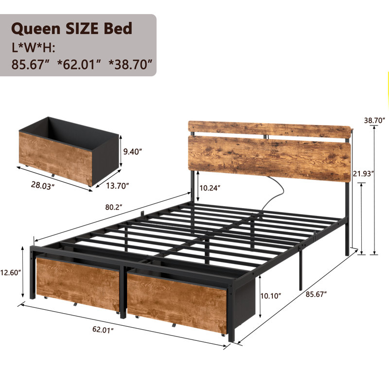 Ensemble de chambre à coucher 3 pièces, Queen, Brown/Black