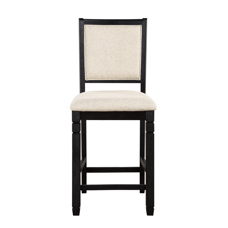 Chaises à hauteur de comptoir en bois noir, 2 pièces avec chaises de salle à manger rembourrées en tissu texturé beige, structure et siège en bois