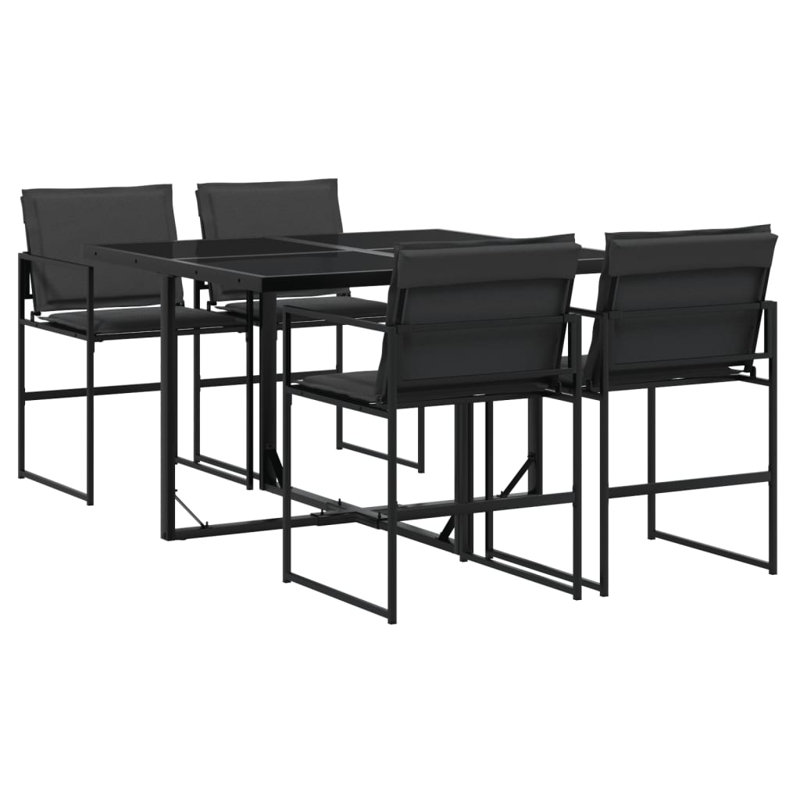 Orren Ellis 5 Piece Patio Dining Set With Cushions Black PVC-Coated Polyester