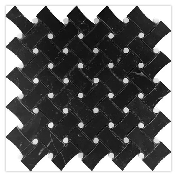 Noir Luxe 11 x 11 Eastern Black Marble Mosaic Basketweave Tile (4.2 Sq Ft/Case) - 5 Pack