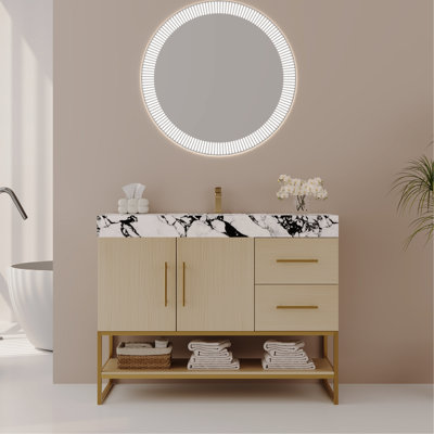 Free-Standing Bathroom Vanity with Seamless Ceramic Sink, Sintered Stone Top