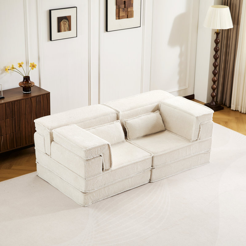 Canapé-lit convertible au sol, canapé modulaire modulaire, Blanc