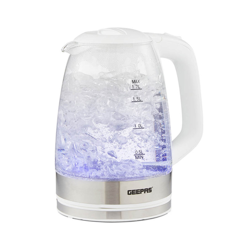 GEEPAS 1.7L Illuminating Electric Glass Kettle, White