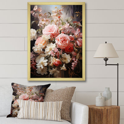 «Pink Wreath», impression romantique sur toile encadrée