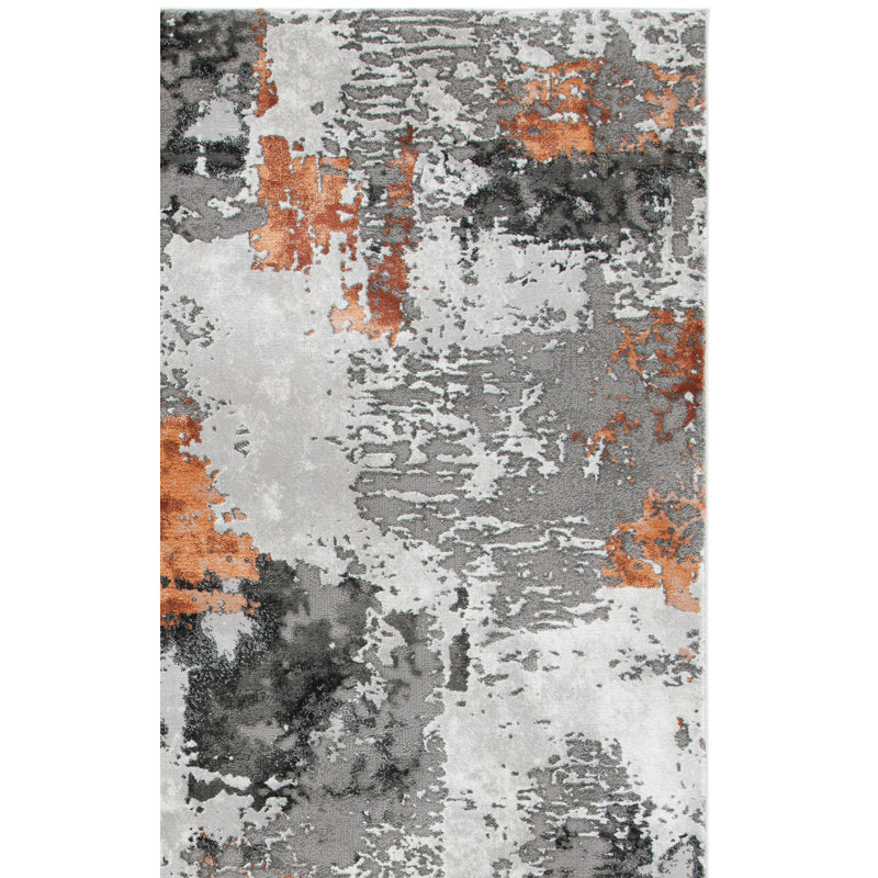 Ettinger Abstract Gray/Orange Area Rug, Square 6'7"