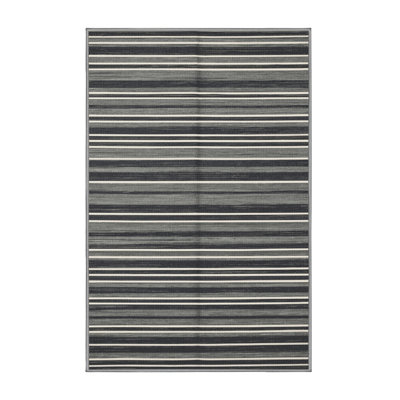 Washable Steel Gray White Striped Area Rug