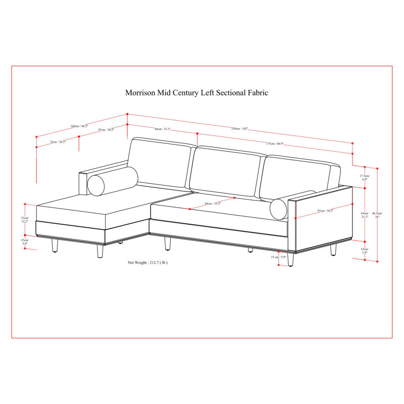Morrison Large Left Sectional Sofa,Mid-Century Modern Couch with Chaise Lounge and Eco-Friendly Woven-Blend Fabric, Mist Gray
