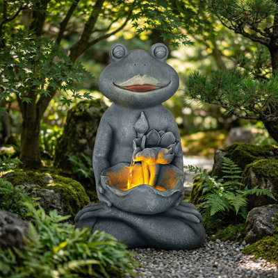 19'' Frog & Lotus Leaf Outdoor Fountain With LED Lights & 3W ETL Pump