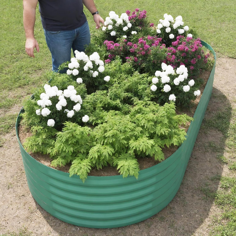 Galvanized Steel Raised Garden Bed, Heavy Duty Rustproof Oval Planter, Double-Walled Open-Bottom Planter for Vegetables, Flowers and Herbs Outdoor Gardening