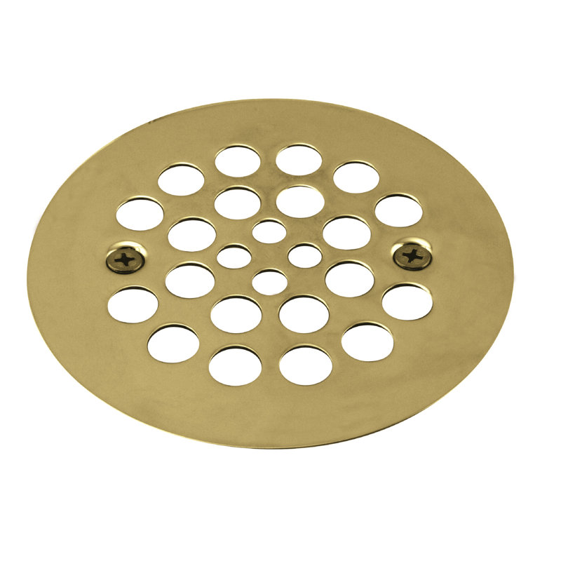 4-1/4" OD Brass Shower Strainer Grid Drain Cover, Polished Brass
