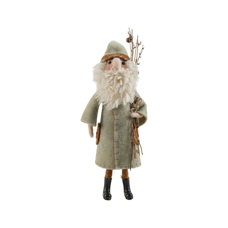 Figurine de Père Noël en laine feutrée avec brindilles et grelots