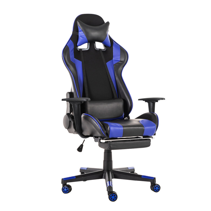 Chaise de jeux vidéo de course et de PC, Bleu / Noir