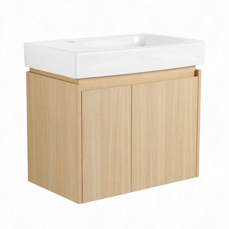 Meuble-lavabo 24 po avec lavabo en céramique, meuble-lavabo mural flottant, armoire de rangement en bois avec portes doubles pour la salle de bain