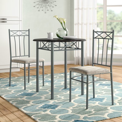 Cossey Dining Table Set, 3pcs Set, Small, 30" Round, Kitchen, Metal, Laminate, Brown, Grey, Transitional